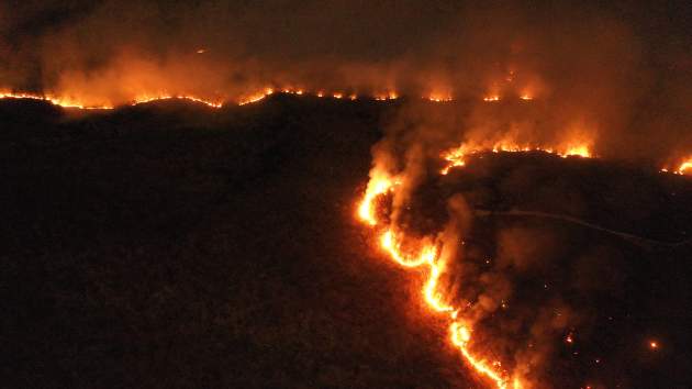 Burning Amazon Rainforest in Tocantins Brazil at night