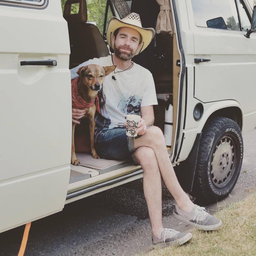 Eliot and his dog Lucy, when they were living in a van due to lack of animal-friendly housing.